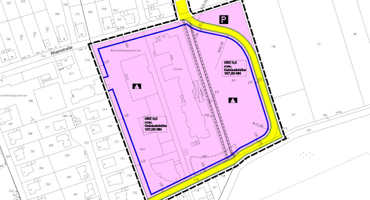 Bebauungsplan zur Erweiterung der Körperbehinderten-Schule und zur Verlegung der Falterstraße. Im Auftrag von 3pass Architekt/innen, 2004. 